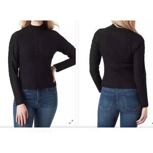 Jessica Simpson Womens Cable Knit Adena Sweater 1X Black Mock Neck Long Sleeeve